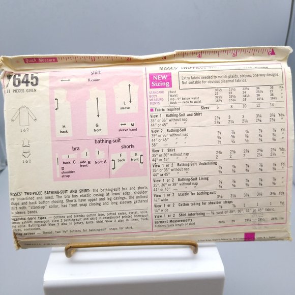 Vintage Sewing PATTERN Simplicity 7645, Misses 1968 Two Piece Bathing Suit and S - Picture 2 of 2